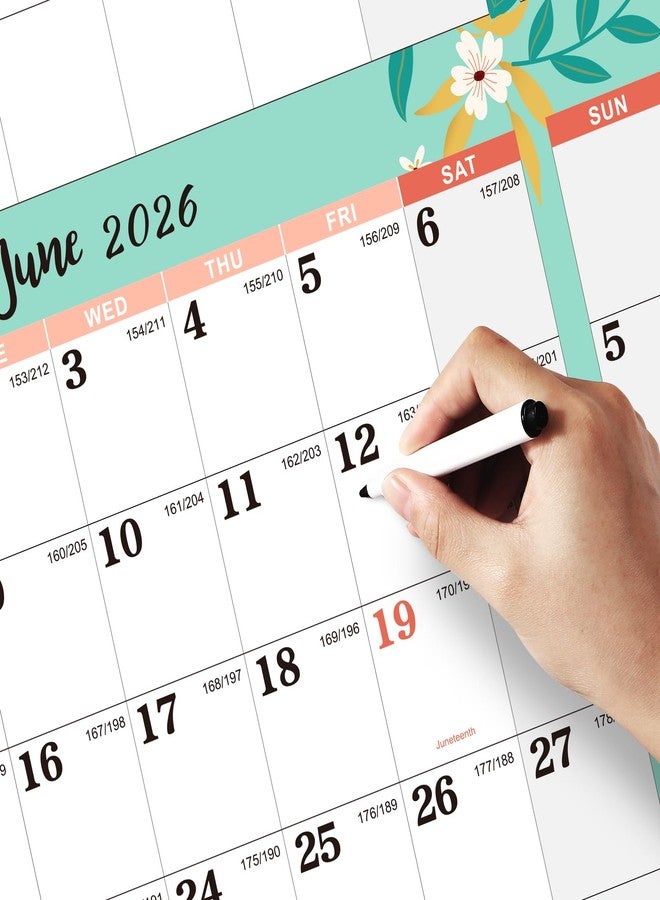 Feteulo 2026 Yearly Wall Calendar - Dry Erase Calendar, Erasable Wall Calendar 2026, JAN 2026 - DEC 2026, 12 Months Yearly Calendar, 34.8'' × 22.8'', 2-Sided Erasable with 8 Round Stickers - Image 2