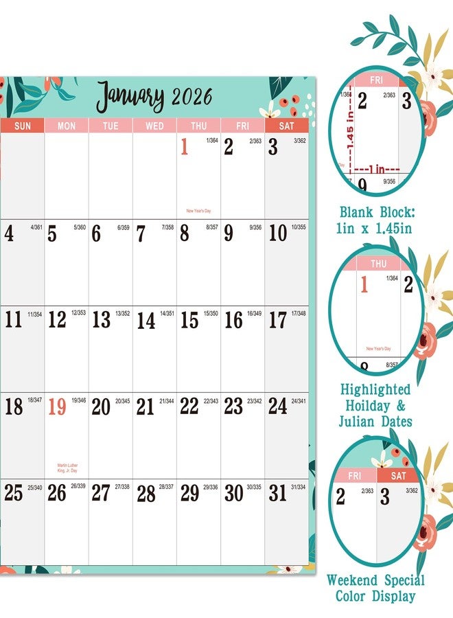 Feteulo 2026 Yearly Wall Calendar - Dry Erase Calendar, Erasable Wall Calendar 2026, JAN 2026 - DEC 2026, 12 Months Yearly Calendar, 34.8'' × 22.8'', 2-Sided Erasable with 8 Round Stickers - Image 3