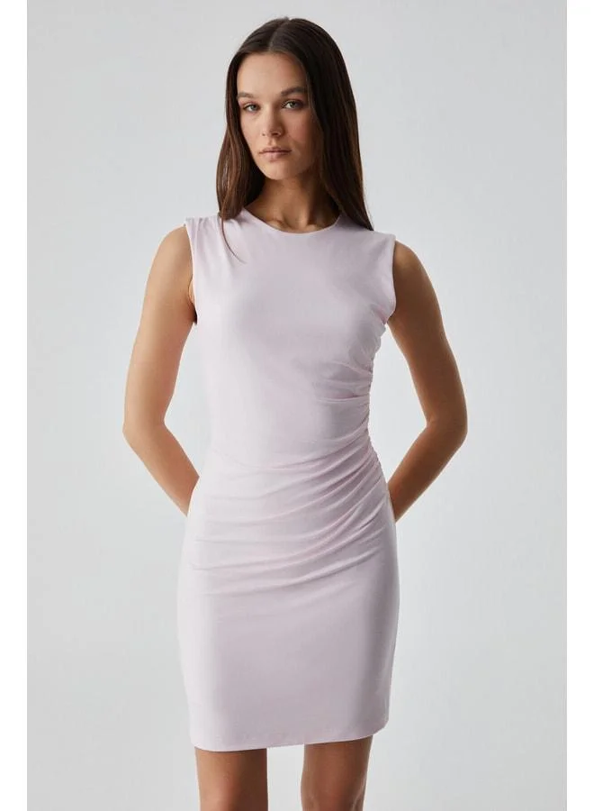 Grimelange DRUID Women's Bike Neck Slim Mini Sleeveless Pink Dress.