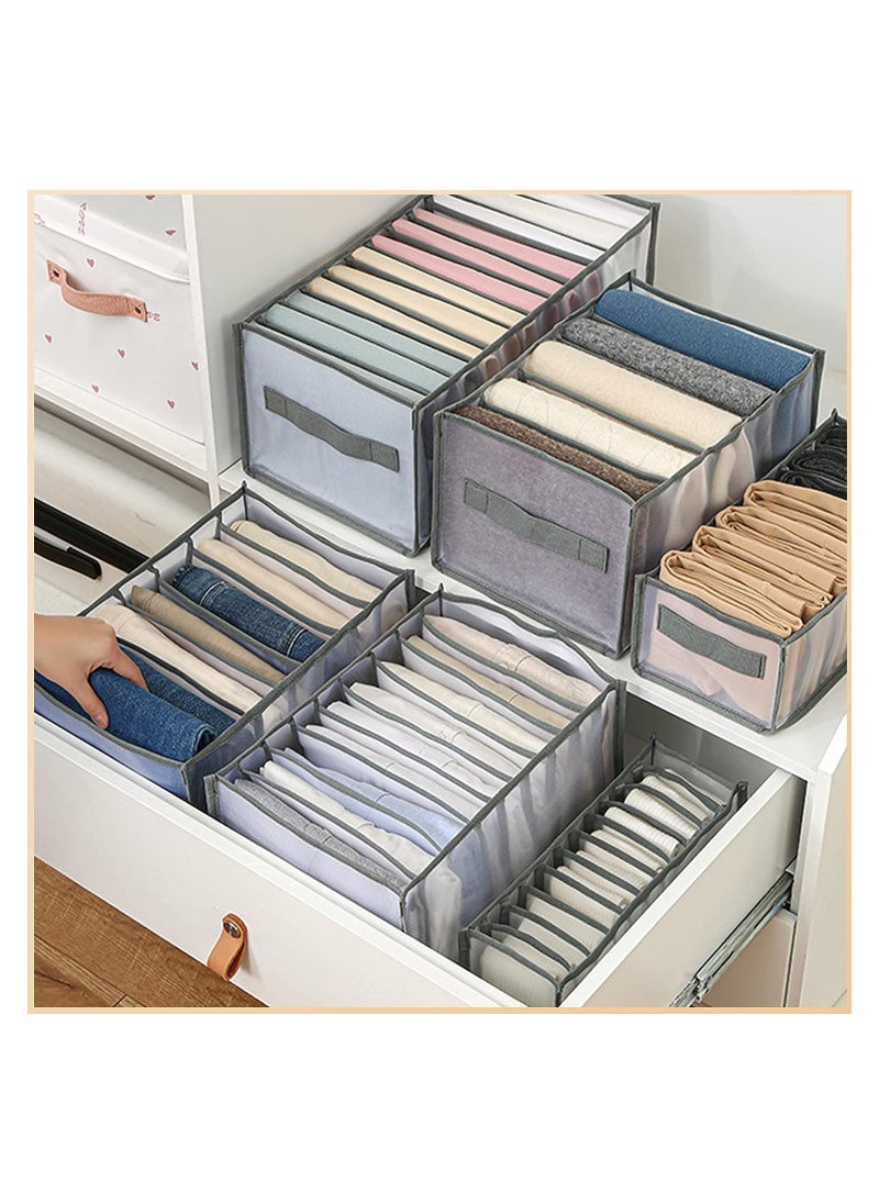 Arabest Wardrobe Clothes Organizer 9 Grids, Drawer Organizers for Clothing With Side Handles, Foldable Closet and Storage Basket, Clothes Compartment Box Bedroom Dorm Room 2 PCS,Grey  - Image 1