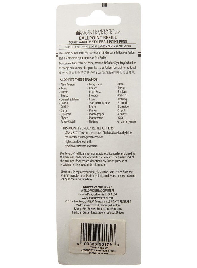 Monteverde Ballpoint Refill to Fit Parker Ballpoint Pens, Super Broad Point, Soft Roll, Black, 2 per Pack (P152BK) - Image 2