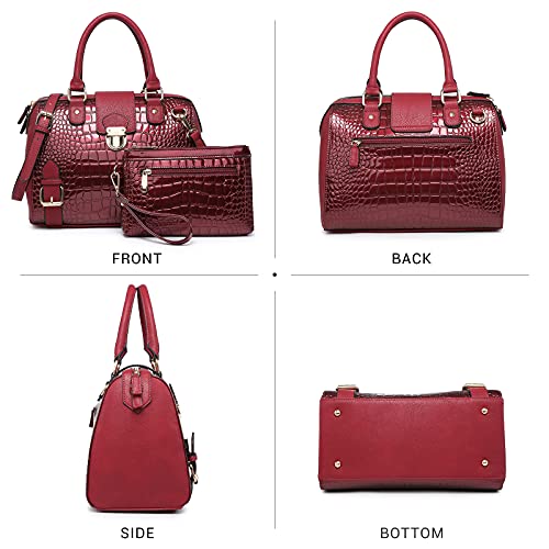 Dasein Women Barrel Handbags Fashion Satchel Bags Top Handle Shoulder Purses Vegan Leather Work Tote (Crocodile Burgundy) - Image 3