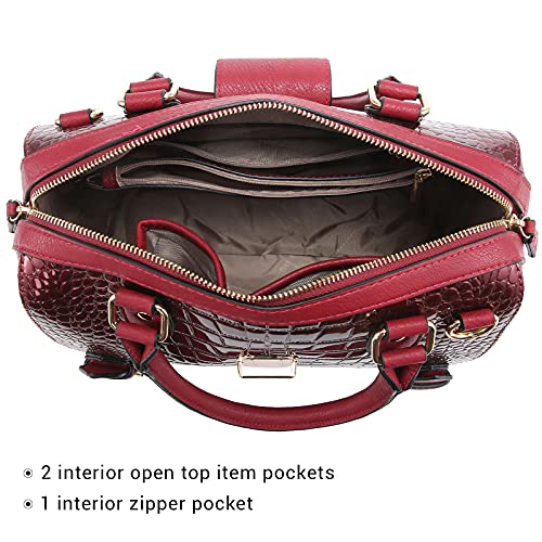 Dasein Women Barrel Handbags Fashion Satchel Bags Top Handle Shoulder Purses Vegan Leather Work Tote (Crocodile Burgundy) - Image 5