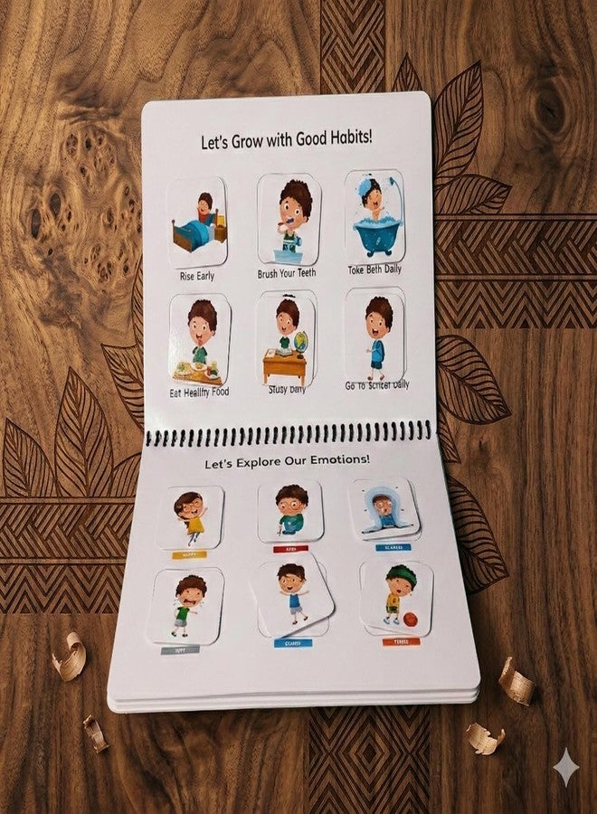 eToymart Busy Binder Book for Toddlers - Alphabet, Numbers, Colors Matching, Emotions Learning & Good Habits (Level 2) | Educational Book | Montessori Learning Velcro Book for Kids 3-5 Years - Image 4