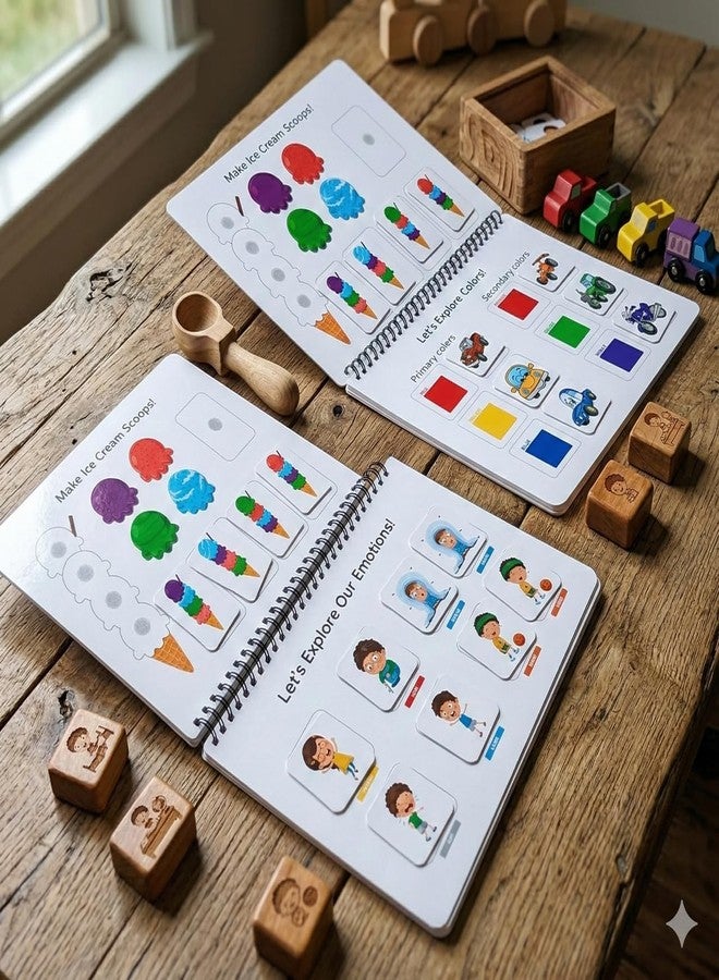 eToymart Busy Binder Book for Toddlers - Alphabet, Numbers, Colors Matching, Emotions Learning & Good Habits (Level 2) | Educational Book | Montessori Learning Velcro Book for Kids 3-5 Years - Image 2