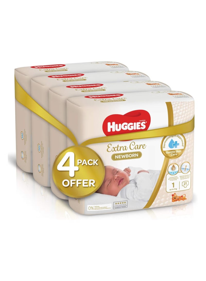 HUGGIES هجيز إكسترا كير حديثي الولادة، الحجم 1، حتى 5 كجم، عبوة ضخمة، 84 حفاضة - Image 1