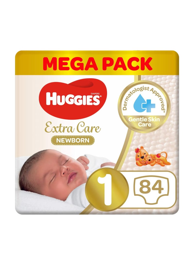 HUGGIES هجيز إكسترا كير حديثي الولادة، الحجم 1، حتى 5 كجم، عبوة ضخمة، 84 حفاضة - Image 2