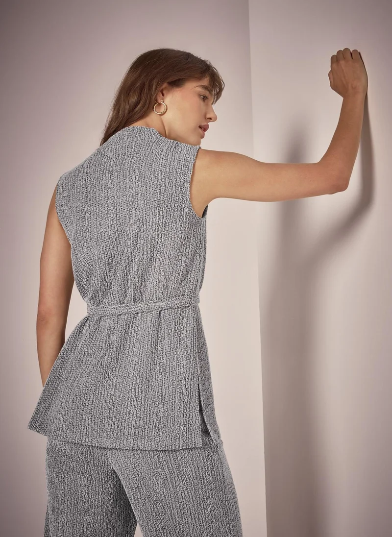 Matalan Et Vous Grey Textured Belted Co-Ord Tunic Top