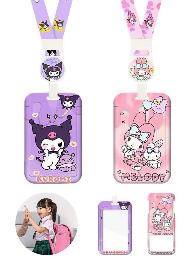 2 PCS Anime Badge Card Holder with Lanyard, Retractable Badge Reel, ID Credit Card Holder Purse Pouch with Lanyard Durable Card Case Neck Pouch Wallet Anime Keychain for Students Teens - Image 1