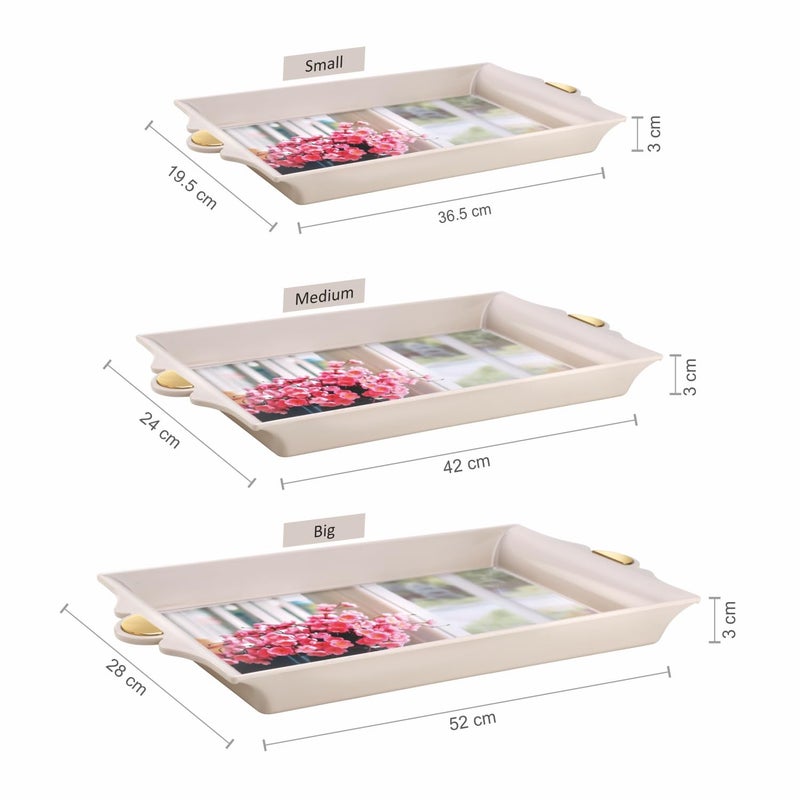 Nayasa Auris Plastic Serving Tray Set of 3 (Small, Medium, Big) | Kitchen Tray for Serving Tea, Coffee, Snacks | Multi Purpose Serveware | Light Pink - Image 2