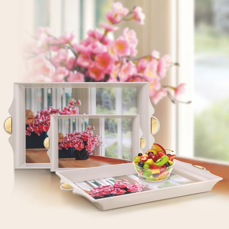 Nayasa Auris Plastic Serving Tray Set of 3 (Small, Medium, Big) | Kitchen Tray for Serving Tea, Coffee, Snacks | Multi Purpose Serveware | Light Pink - Image 4