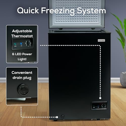 Igloo 3.5 Cu. Ft. Chest Freezer with Removable Basket and Front Defrost Water Drain, Small Deep Freezer Perfect for Homes, Garages, and RVs, Black - Image 5
