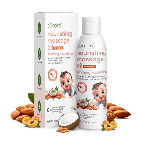 tütots Nourishing Baby Massage Oil 200ml - Almond Oil Coconut Oil & Peach Kernel Oils - Vitamin E Enriched - Ideal Baby Oil - Gentle Hydration & Care - Softens & Protects Skin - Image 1