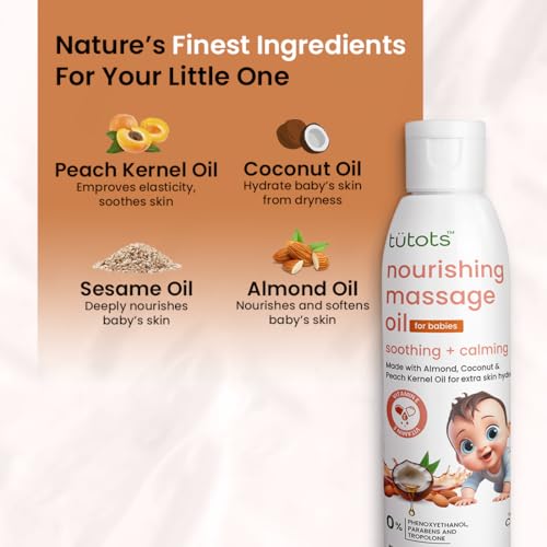 tütots Nourishing Baby Massage Oil 200ml - Almond Oil Coconut Oil & Peach Kernel Oils - Vitamin E Enriched - Ideal Baby Oil - Gentle Hydration & Care - Softens & Protects Skin - Image 3