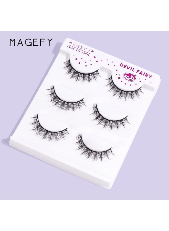 MAGEFY 3 Pairs Pack Light Volume Short Fake Eye Lashes Lashes False Eyelashes Cat Eyes Wispy Natural Faux Mink Lashes - Image 5