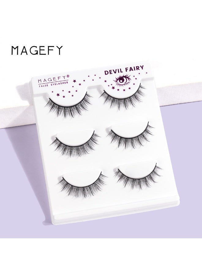 MAGEFY 3 Pairs Pack Light Volume Short Fake Eye Lashes Lashes False Eyelashes Cat Eyes Wispy Natural Faux Mink Lashes - Image 4