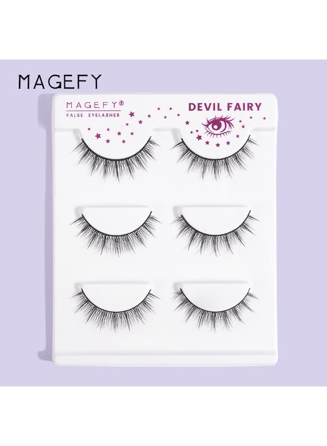 MAGEFY 3 Pairs Pack Light Volume Short Fake Eye Lashes Lashes False Eyelashes Cat Eyes Wispy Natural Faux Mink Lashes - Image 3