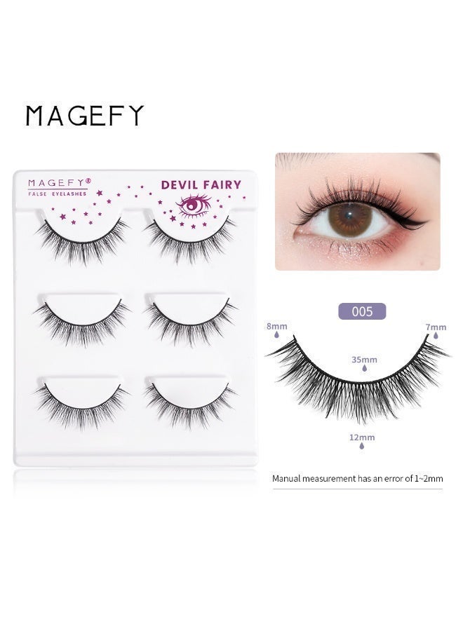 MAGEFY 3 Pairs Pack Light Volume Short Fake Eye Lashes Lashes False Eyelashes Cat Eyes Wispy Natural Faux Mink Lashes - Image 1