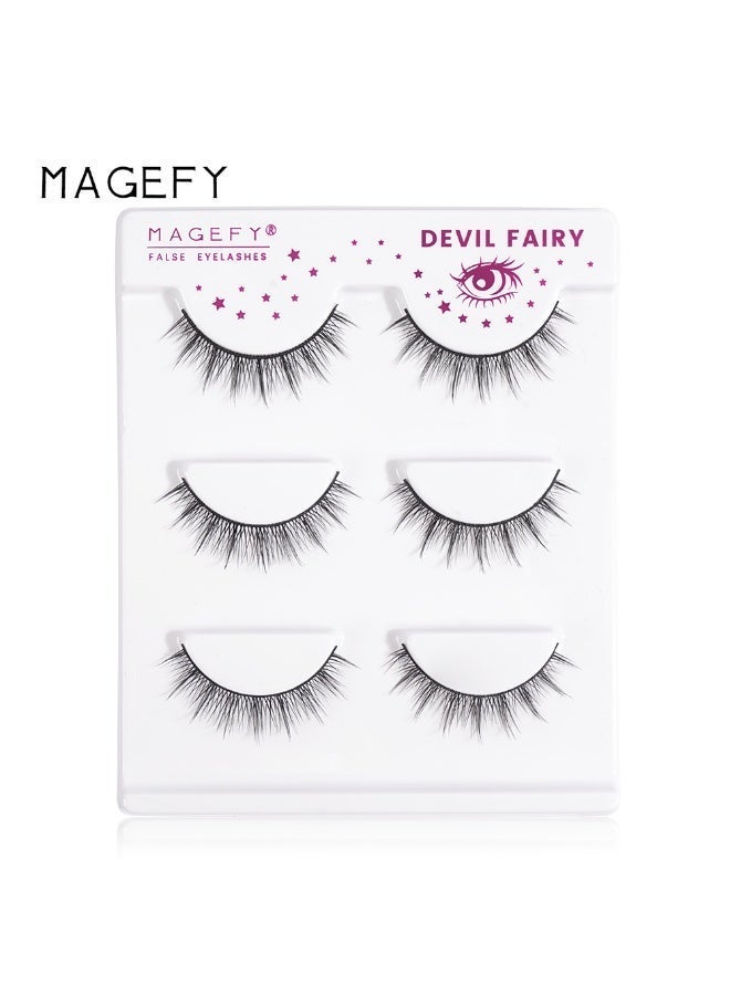 MAGEFY 3 Pairs Pack Light Volume Short Fake Eye Lashes Lashes False Eyelashes Cat Eyes Wispy Natural Faux Mink Lashes - Image 2