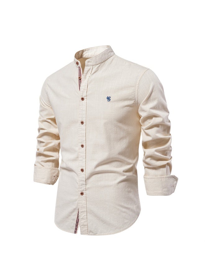 BIRD Cotton Social Shirt Men Solid Color Long Sleeve High Quality Brand Shirt for Men Spring Stand Casual Men's Shirts - Image 1
