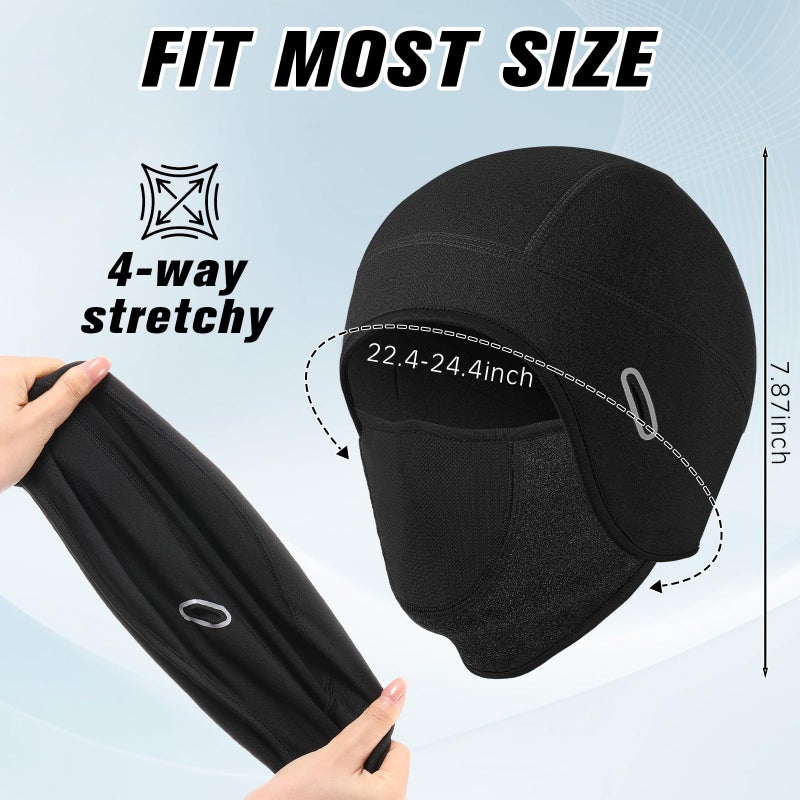 Simlakey 1 Pcs Winter Skull Cap Helmet Liner Hat with Face Cover, Thermal Balaclava Face Mask with Glasses Hole for Men Cycling Ski (Black) - Image 3