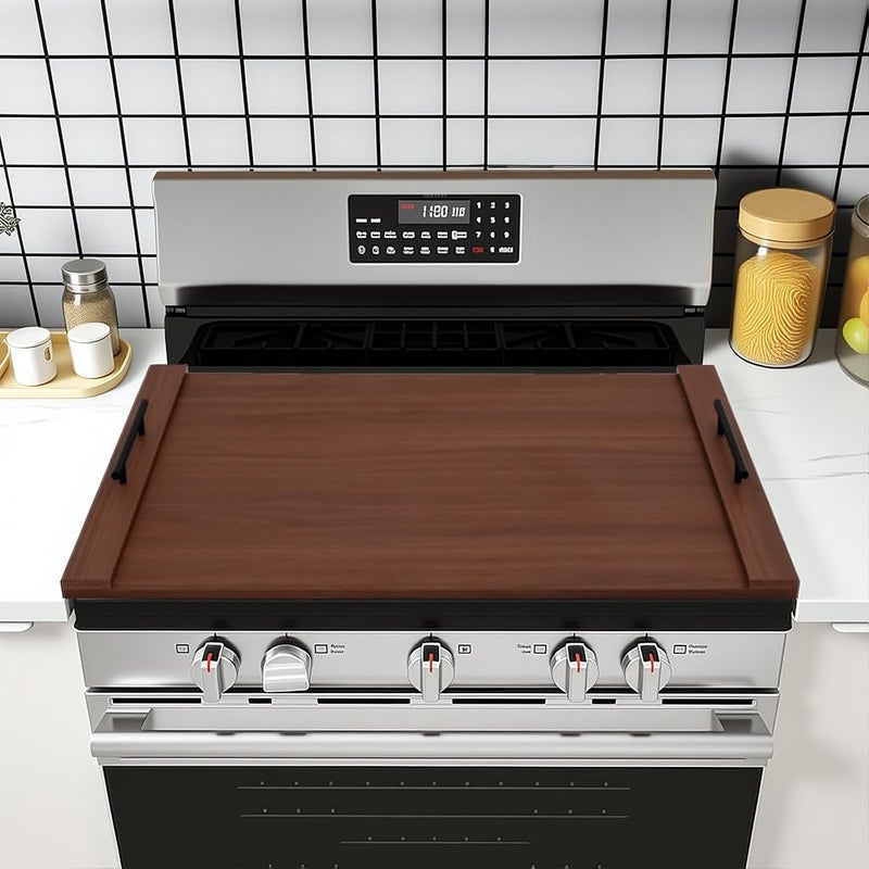 FayuuGem Walnut Stove Top Cover 30x22 Noodle Board with Handles for ElectricGas Stoves Kitchen Organizer