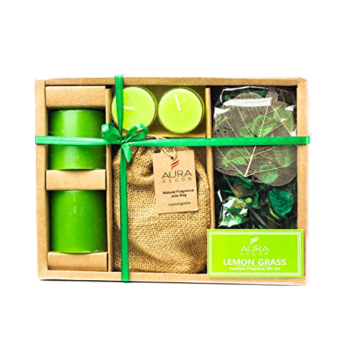 AURA DECOR AuraDecor Candle Gift Set || Air Freshener || Pillar Candle || Potpourri || Acrylic Tealight Candles || Gift Set || Tealight Candles|| Aromatherapy || Aroma Set (Jute_Lemongrass) - Image 1