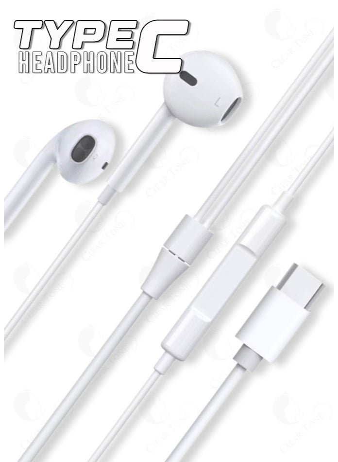 أفضل سماعات أذن سلكية من النوع C مزودة بميكروفون | كابل متين بطول ۱.۲ متر | صوت مكاني عالي الدقة، صوت جهير عميق وتقليل الضوضاء | مريحة عند الارتداء | سماعة رأس صوتية USB-C عالمية (بيضاء) - Image 2