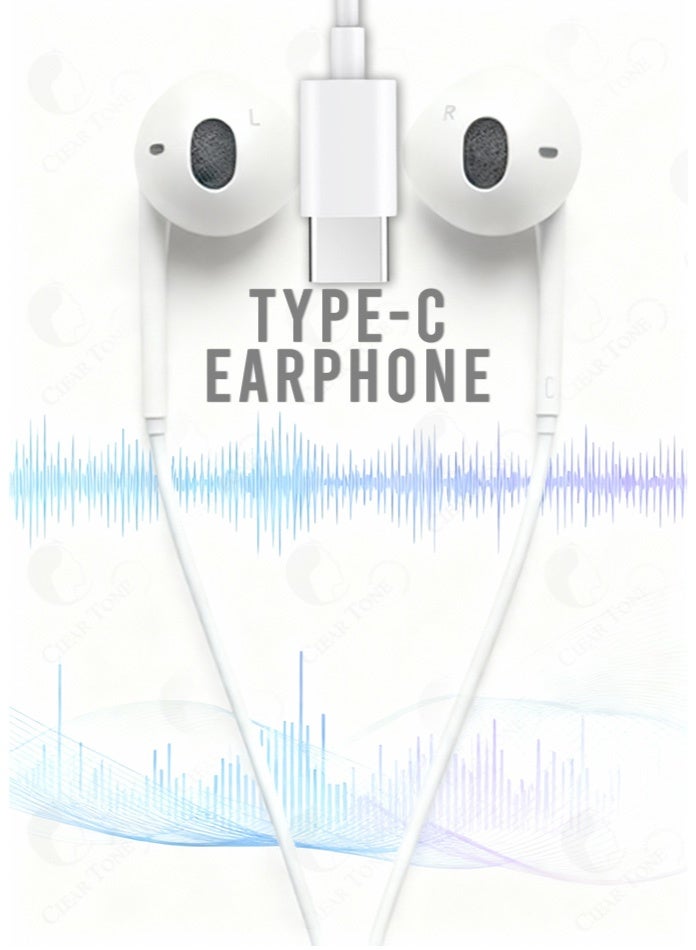 أفضل سماعات أذن سلكية من النوع C مزودة بميكروفون | كابل متين بطول ۱.۲ متر | صوت مكاني عالي الدقة، صوت جهير عميق وتقليل الضوضاء | مريحة عند الارتداء | سماعة رأس صوتية USB-C عالمية (بيضاء) - Image 3