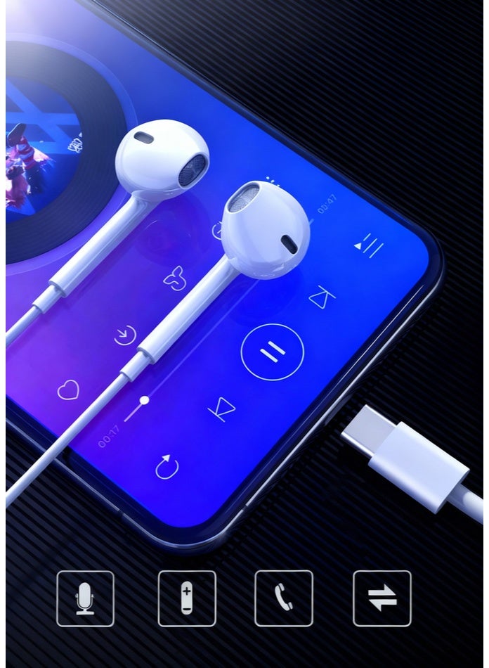 أفضل سماعات أذن سلكية من النوع C مزودة بميكروفون | كابل متين بطول ۱.۲ متر | صوت مكاني عالي الدقة، صوت جهير عميق وتقليل الضوضاء | مريحة عند الارتداء | سماعة رأس صوتية USB-C عالمية (بيضاء) - Image 4