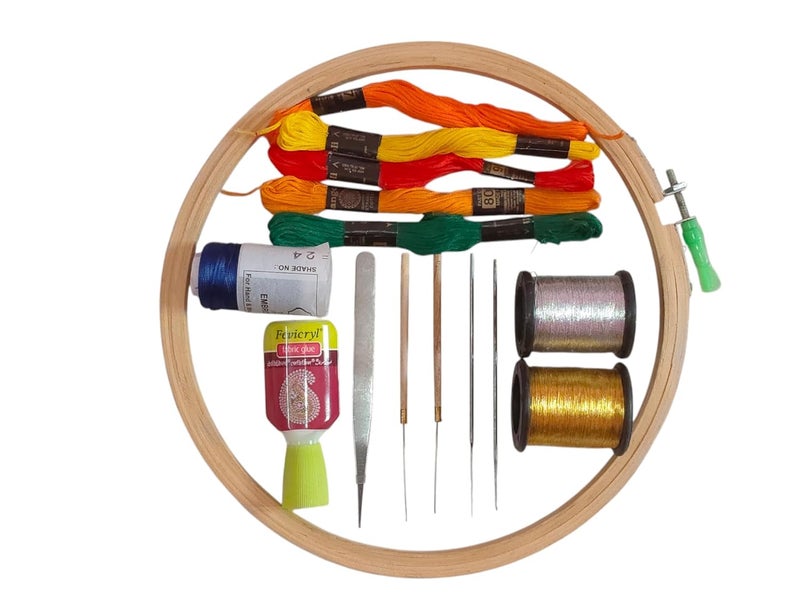 Embroidery kitAariMaggam Work Set for Beginners Hoop 8 inch Simple kit