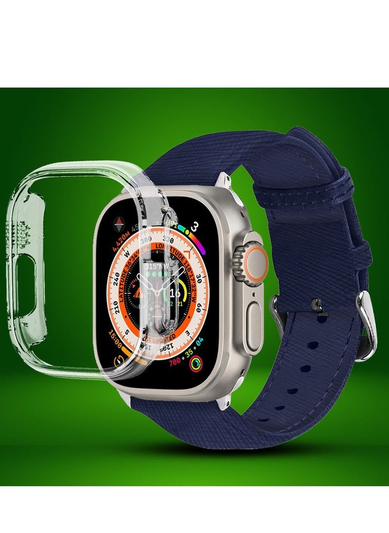 CATANES - 2 Packs For Apple Watch Band 49mm Leather Band Buckle Strap Wristband and Clear Cup Holder Royal Blue - Image 1