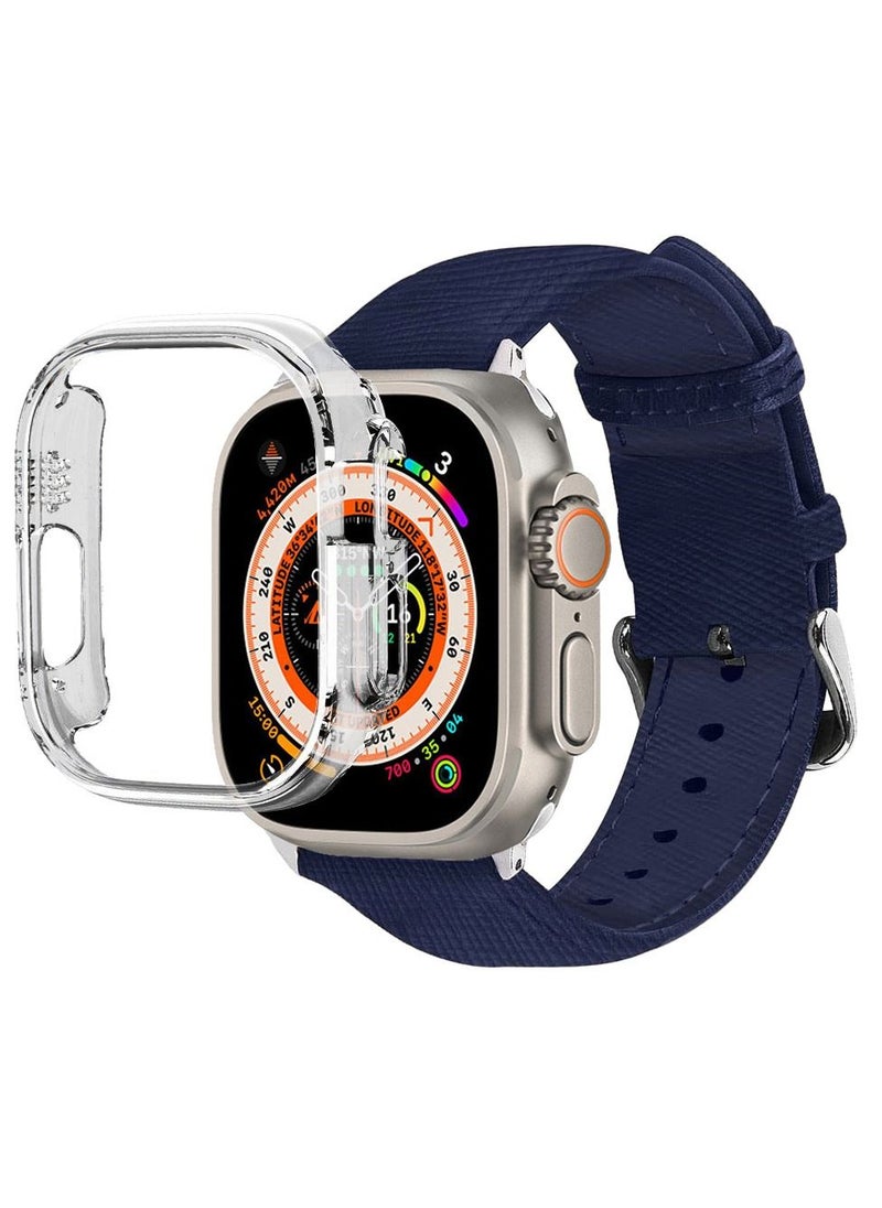 CATANES - 2 Packs For Apple Watch Band 49mm Leather Band Buckle Strap Wristband and Clear Cup Holder Royal Blue - Image 1