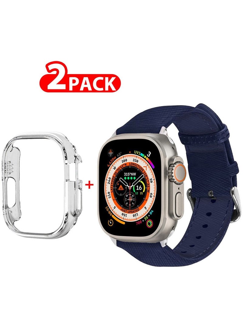 CATANES - 2 Packs For Apple Watch Band 49mm Leather Band Buckle Strap Wristband and Clear Cup Holder Royal Blue - Image 1