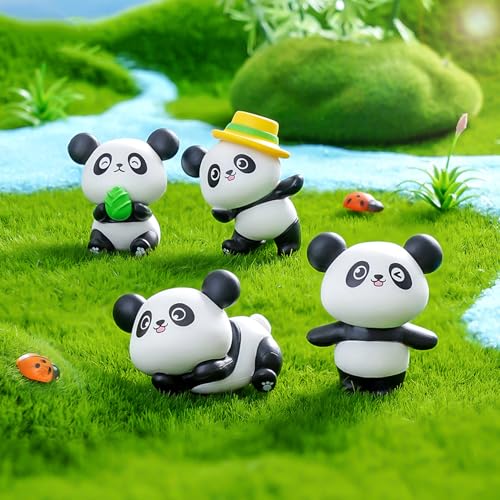 Spiaty Resin Miniature Panda Figurines Home, Office and Car Dashboard, Set of 4, Black and White - Image 1