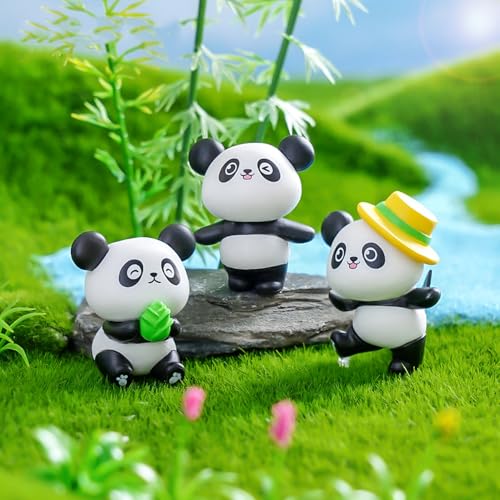 Spiaty Resin Miniature Panda Figurines Home, Office and Car Dashboard, Set of 4, Black and White - Image 2