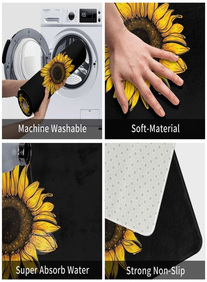 bositigo Sunflower Bathroom Rug Bath Decor Accessories, Black and Yellow Flower Floral Sunflower Bath Mat, Non Slip Soft Flannel Rug Entryway Doormat for Living Room Bedroom Kitchen Home 16 X 24 in -Small - Image 4