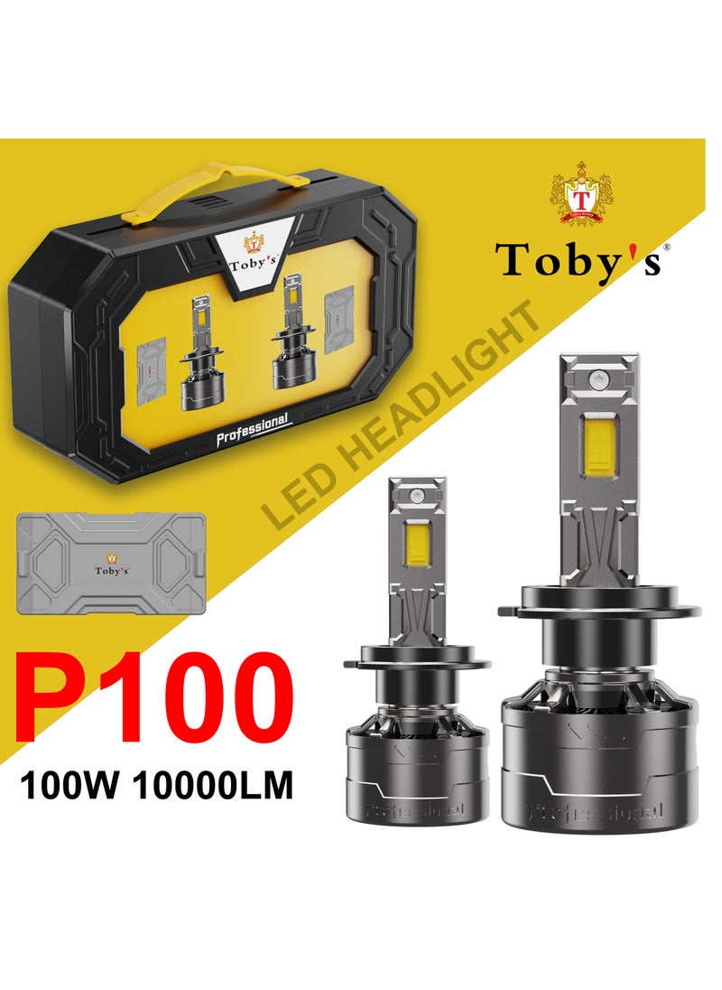 Toby's Tobys P100 H7 2 Pieces 200W Original Tested LED Headlight Bulb Assembly 20000 Lumens 100W/Piece Xtreme Bright With Color Temperature 6500K  - Image 1