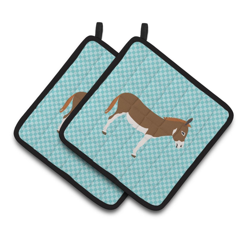 Caroline's Treasures ""Caroline's Treasures Miniature Mediterranian Donkey Blue Check Decorated Pot Holder  7.5"""" x 7.5"""""" 