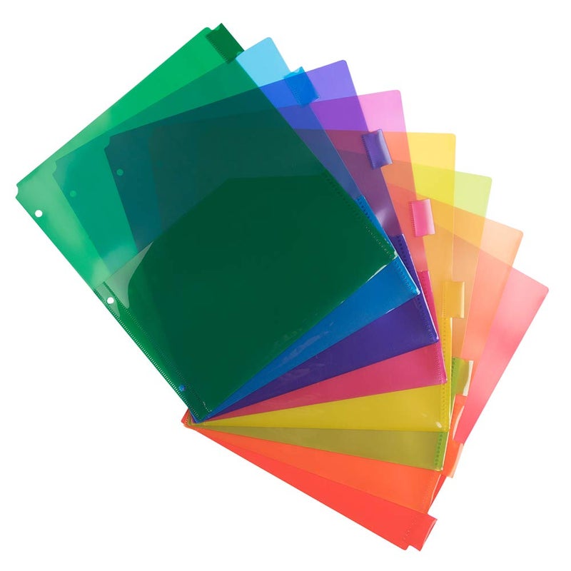 JAM PAPER Plastic Index 8Tab Dividers wDouble Pockets 9 34 x 11 12 Assorted MultiColor 6 Packs of 8 TabsSet