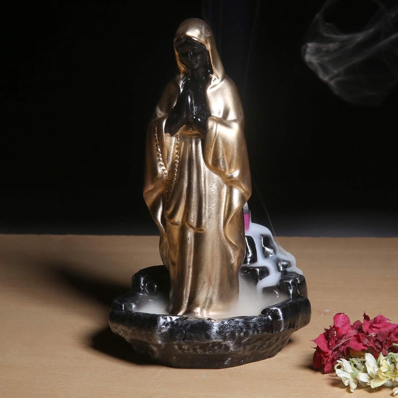 Craftam Big Size Virgin Mother Mary Smoke Backflow Cone Incense Holder with 20 Incense Cones Christian Religious Gifts LWH 10X10X19 cm - Image 1