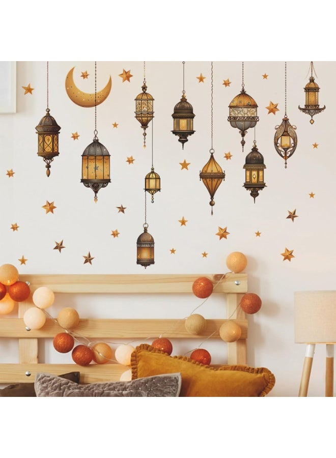 المنزل ديكور رمضان ، ملصقات الحائط الإسلامية ، ملصقات عيد الفطر ، مصباح مبارك رمضان ، ملصقات نجوم القمر ، ملصقات نافذة غرفة المعيشة غرفة النوم - Image 1