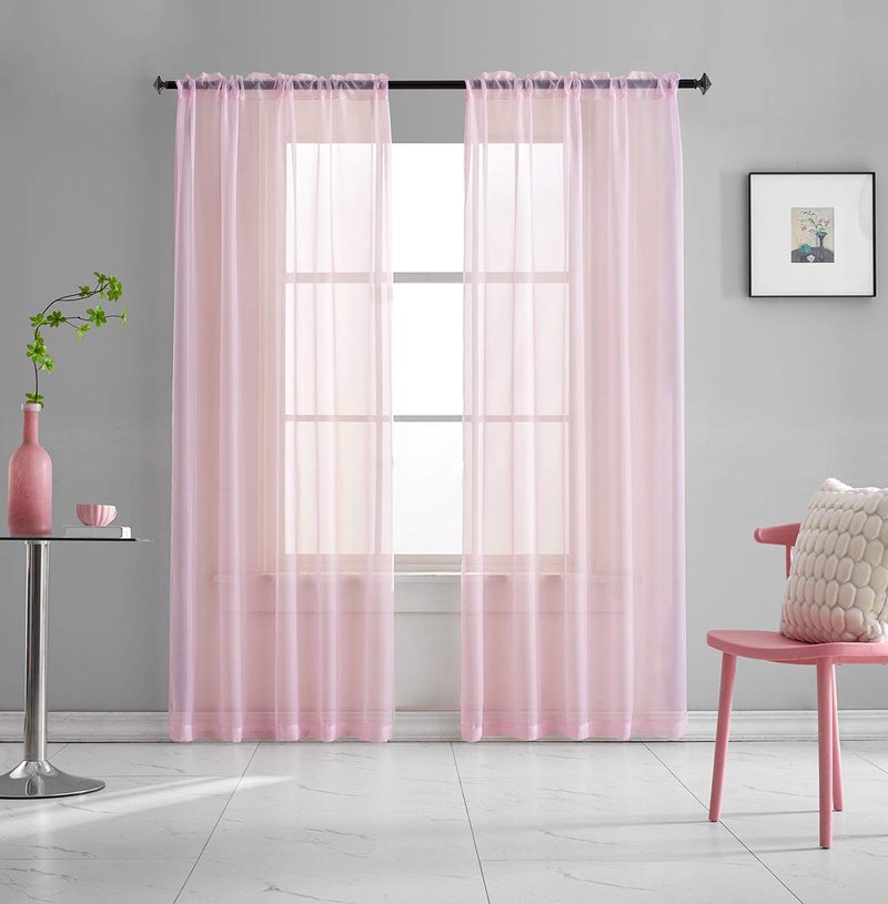 TOAVA DECO Baby Pink Sheer Curtains 95 Inches Long 2 Panels for Girls Room/Infant Room/Bedroom/Living Room/Cute Decoration Translucent Kawaii Window Treatment Rod Pocket Pink Curtains 52x95 - Image 2