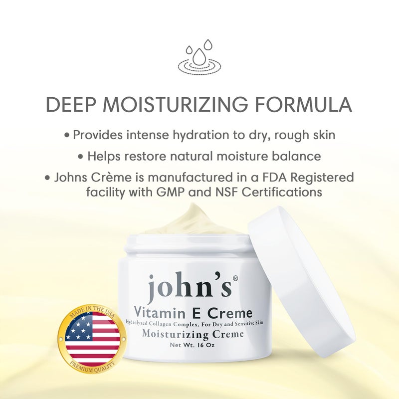 John's Vitamin E, A & D Collagen Cream â€“ 16 oz Aloe-Enriched Moisturiser for Face & Body â€“ Nourishing Vitamin E Skin Cream for Dry, Sensitive Skin - Image 2