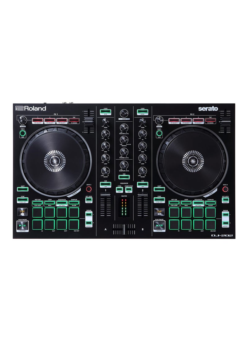 2-channel, 4-deck DJ Controller for Serato with Built-in TR-series Drum Sounds, Sequencer, 8 Pads, Transport Controls, Microphone Input with Vocal FX, and Serato DJ Lite Software