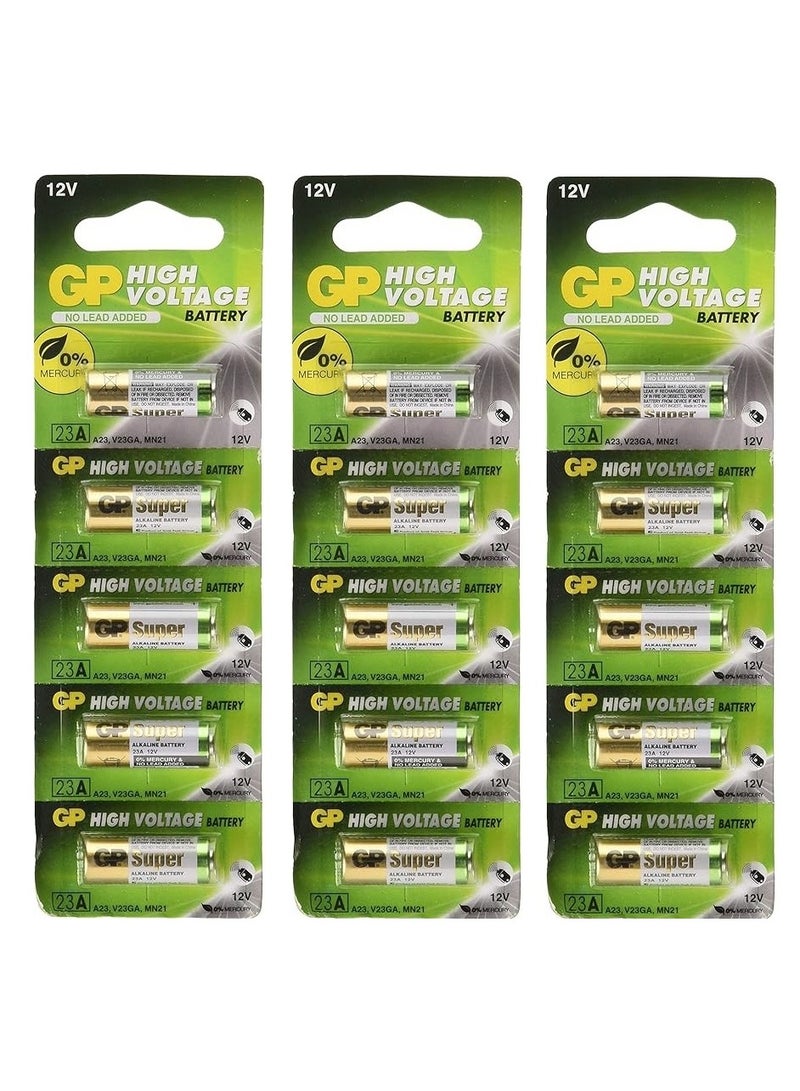 GP Batteries Pack of 15 12V 23A Battery pack A23 For Gate Garage Security Remote Control