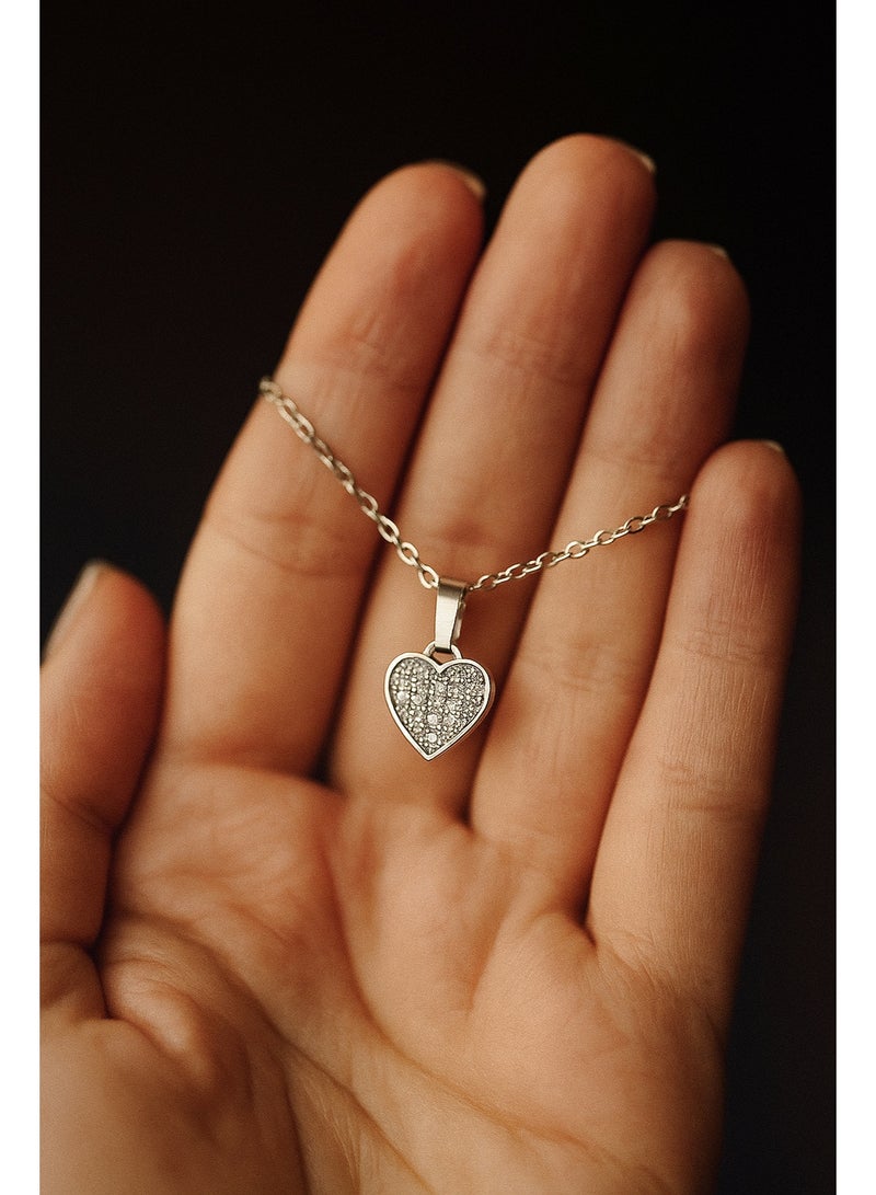 3Diamonds Platinum-Plated Heart Pendant Necklace – Sparkling Women’s Jewelry - Image 3