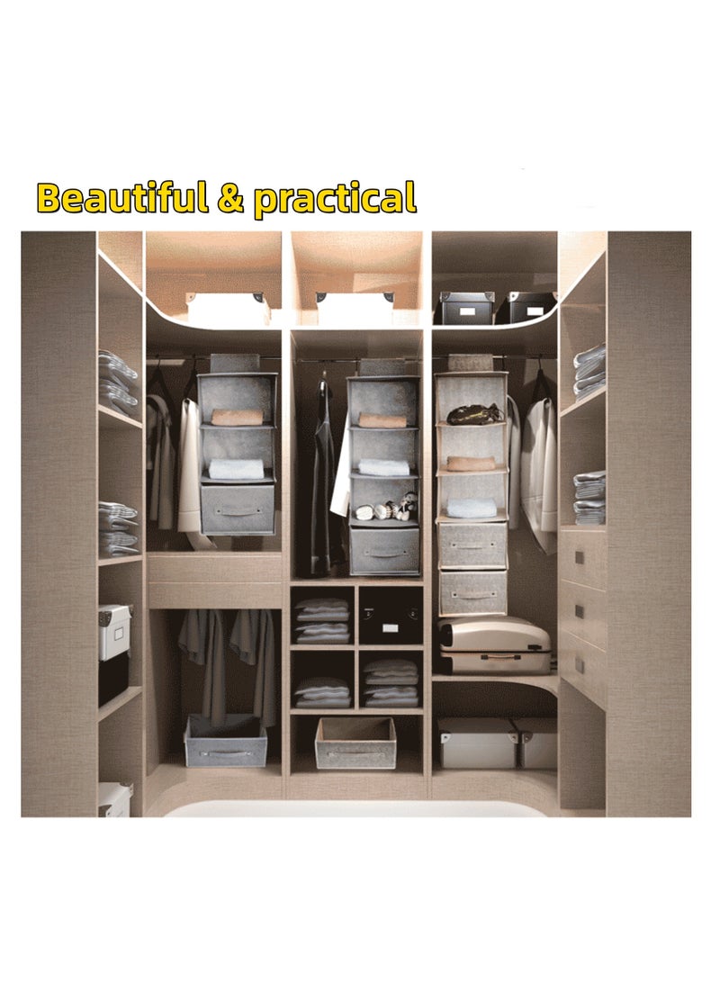 NOVOLAN NOVOLAN Wardrobe Hanging Storage Bag Hanging Closet Organizer, Dressing Room Finishing Hanging Underwear Storage Bag Household Multi-Layer Box Dust Bag Foldable Includes 2 Drawers (grey)  - Image 4