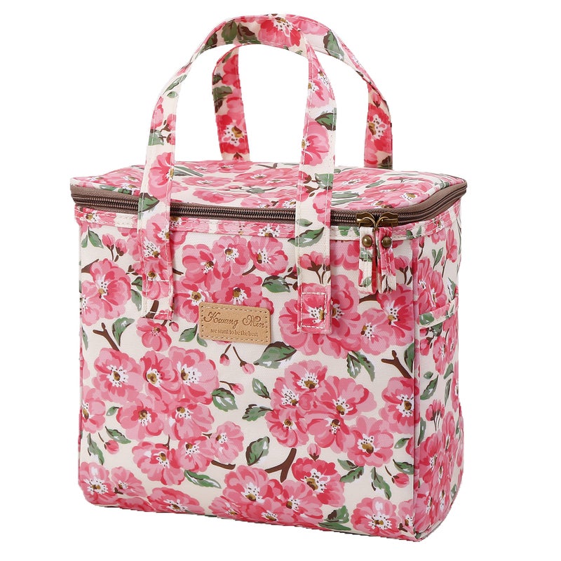 Kwang Min Floral Insulated Lunch Bag for WomenReusable Lunch BoxLarge Cooler for OfficePicnic OutdoorsPremium Waterproof FabricIdeal Floral Lunch Bag Beige Begonia - Image 2