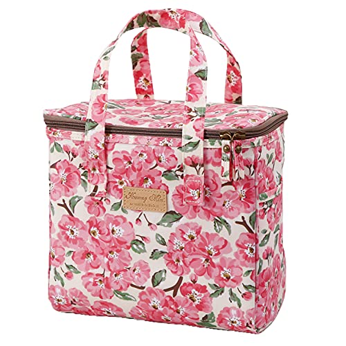 Kwang Min Floral Insulated Lunch Bag for WomenReusable Lunch BoxLarge Cooler for OfficePicnic OutdoorsPremium Waterproof FabricIdeal Floral Lunch Bag Beige Begonia - Image 1